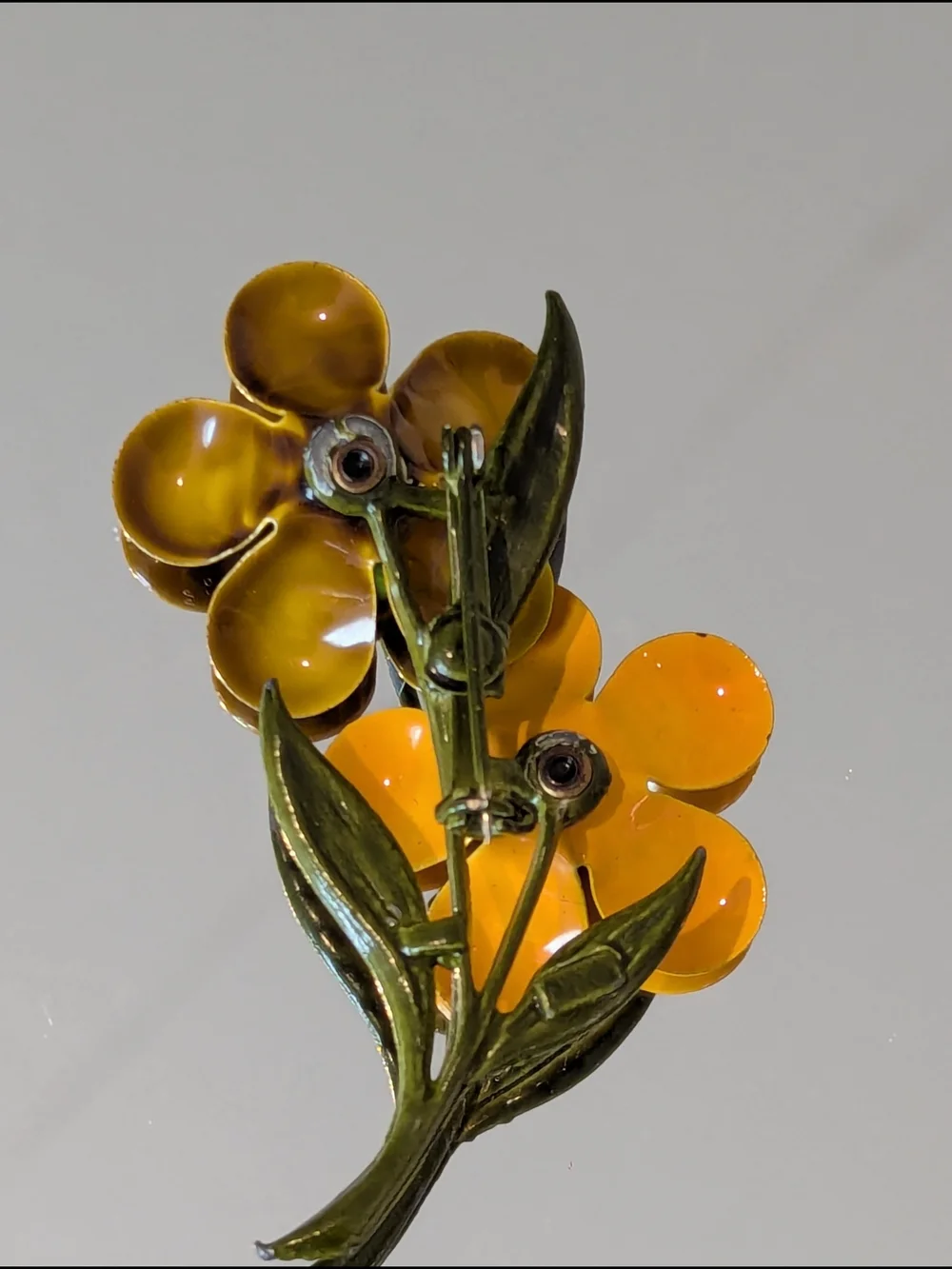 Vintage Yellow and Brown Floral Enamel Brooch